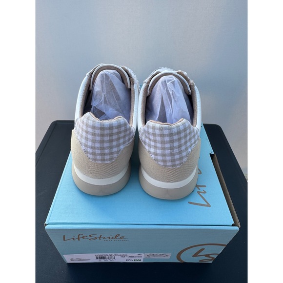 LifeStride Horizon Neutral Multi Sneakers Women's 8.5W Wide Gingham Active Arch - Picture 3 of 4